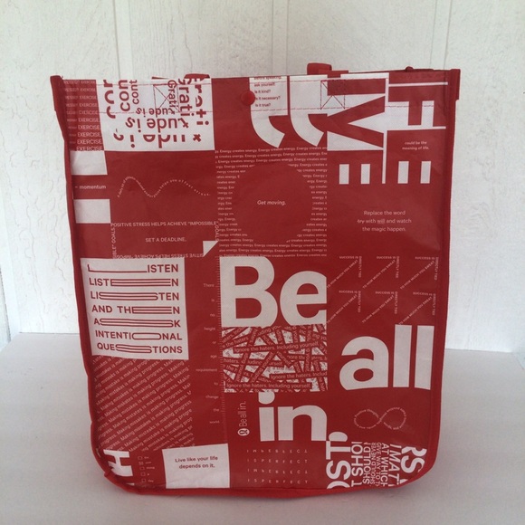 LULULEMON LARGE MANIFESTO RED AND WHITE TOTE BE ALL IN - Picture 1 of 9